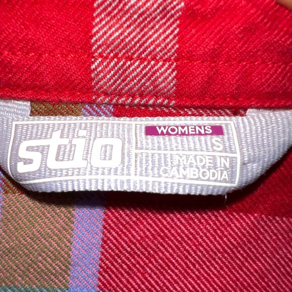 Stio Shirt Women Small Red Multi Plaid Organic Cotton Flannel Long Sleeve - Picture 4 of 11